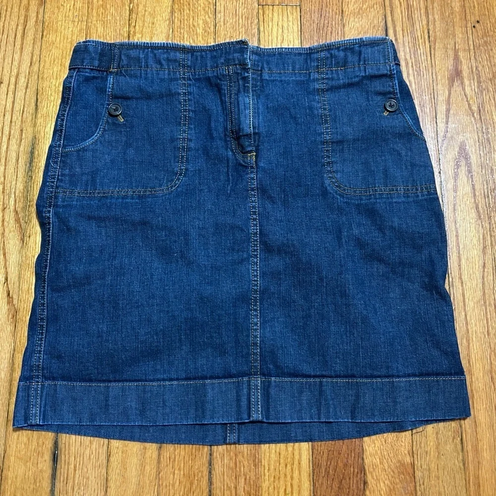 Ann Taylor Stretch Dark Denim Western Causal Skirt Size 8 With Pockets